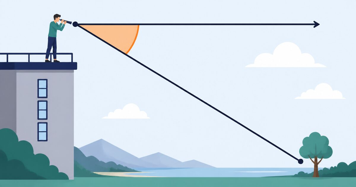 Observer looking down from a building with a horizontal line and a downward line of sight