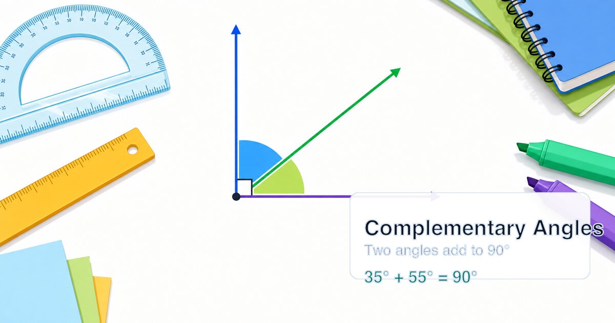 Illustration of two complementary angles combining to make a right angle