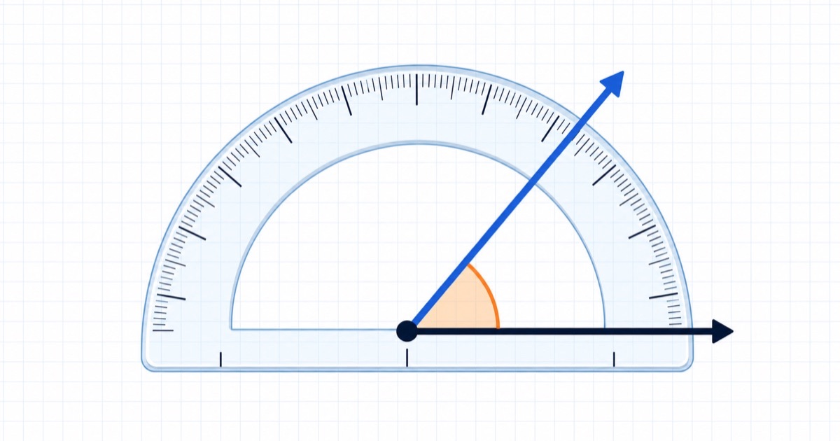 A protractor lined up with an angle on graph paper