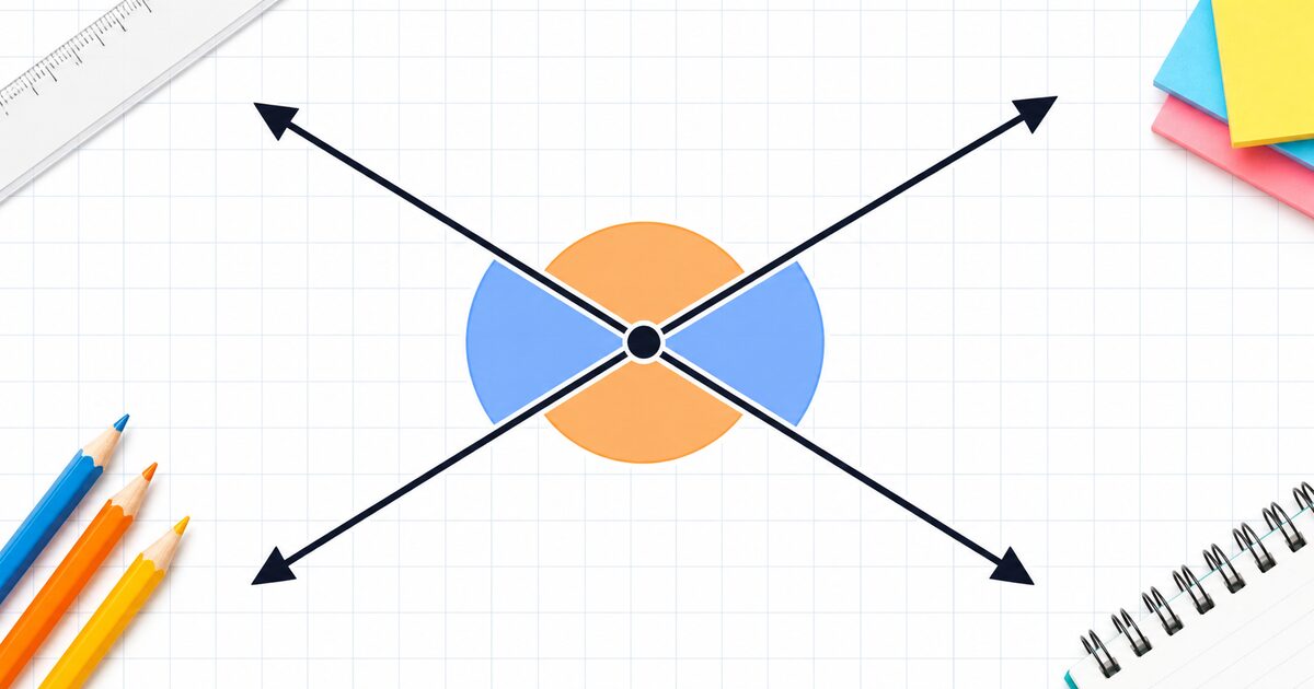 Illustration of two crossing lines with opposite angles highlighted