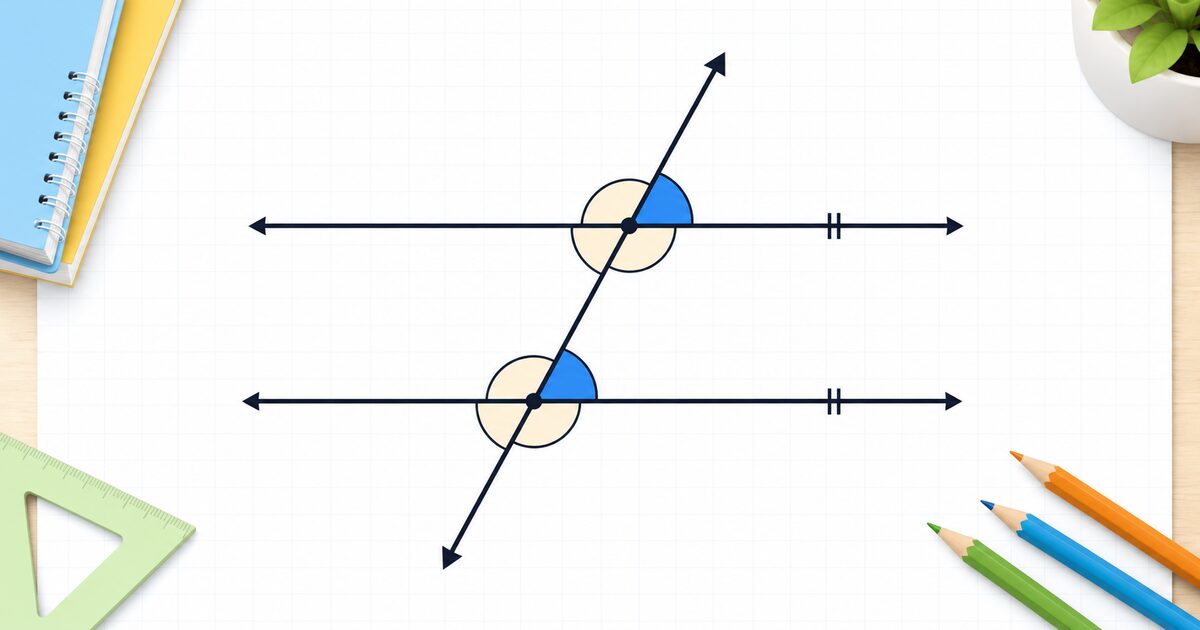 Illustration of parallel lines crossed by a transversal with corresponding angles highlighted