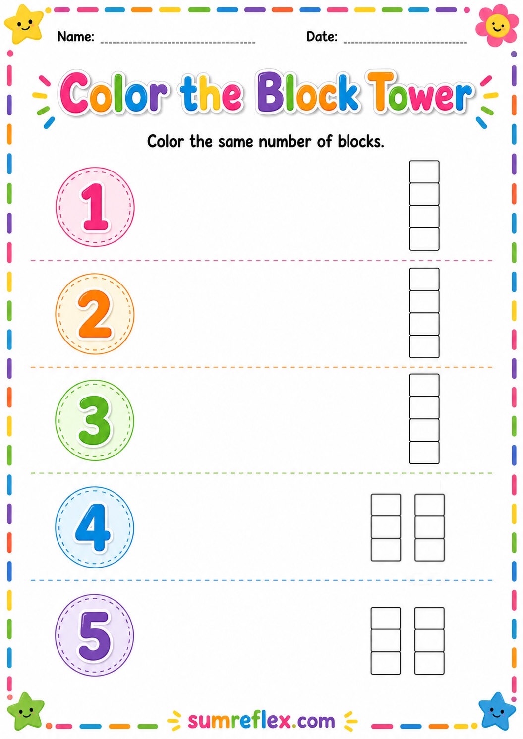 Block tower coloring worksheet for preschool visual practice