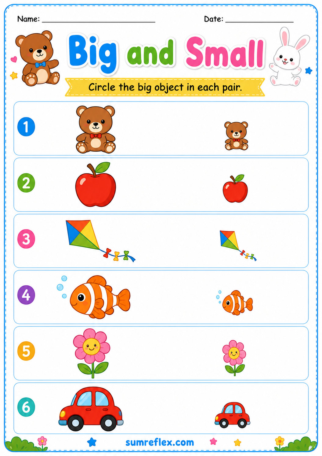 Big and small comparison worksheet for preschool
