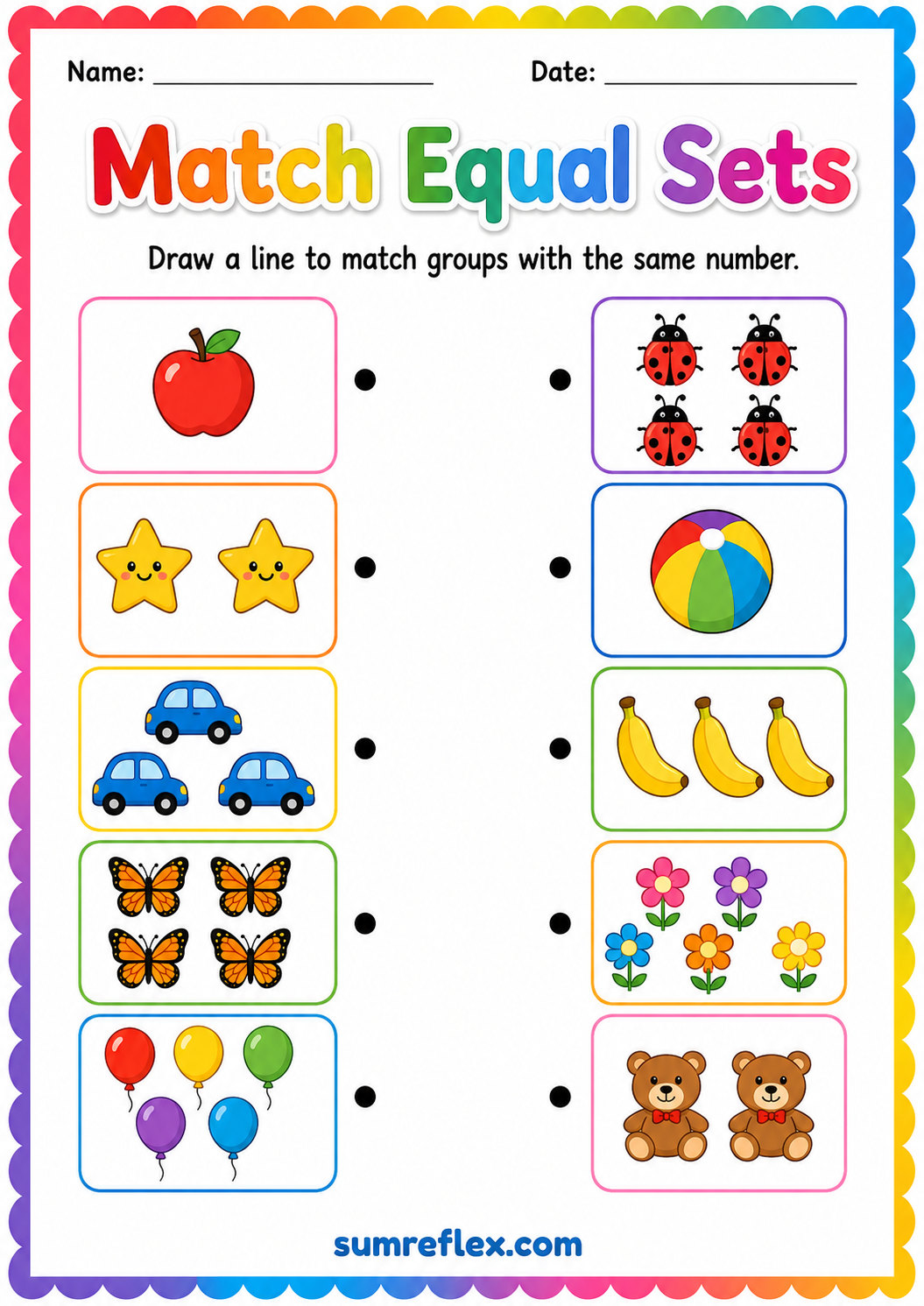 Equal sets matching worksheet for preschool