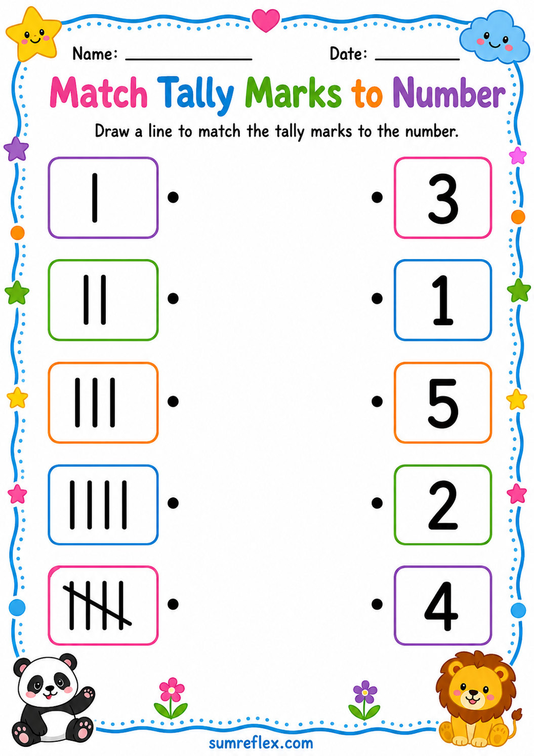 Tally marks to numbers matching worksheet for preschool