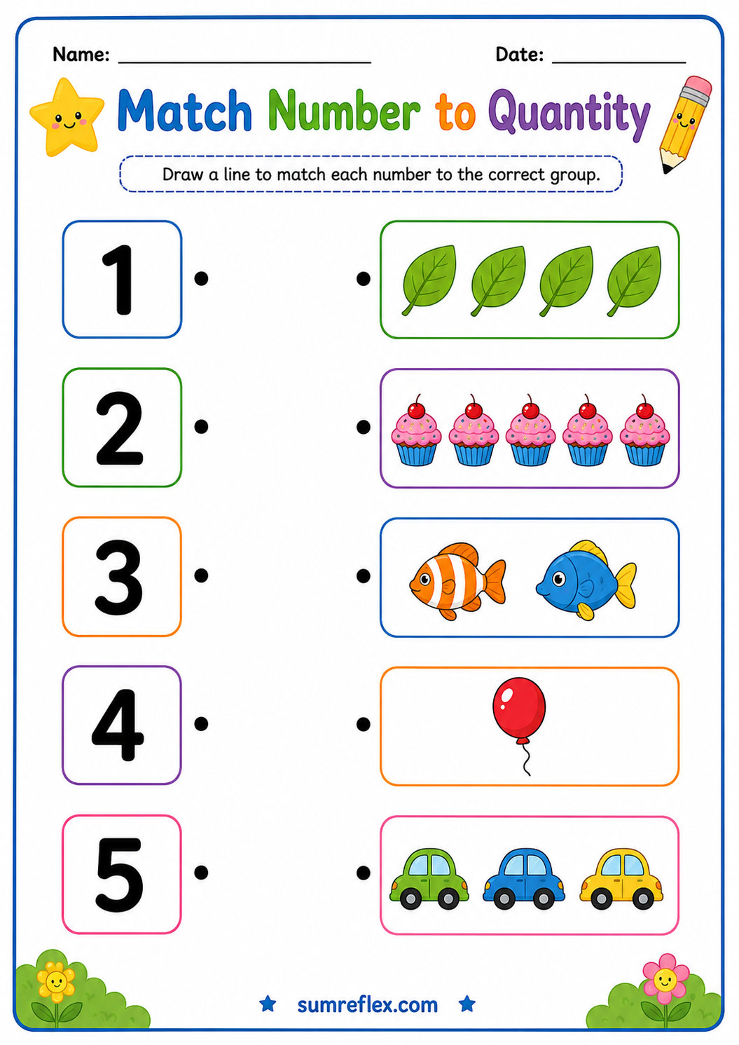 Matching numbers to pictures worksheet for preschool