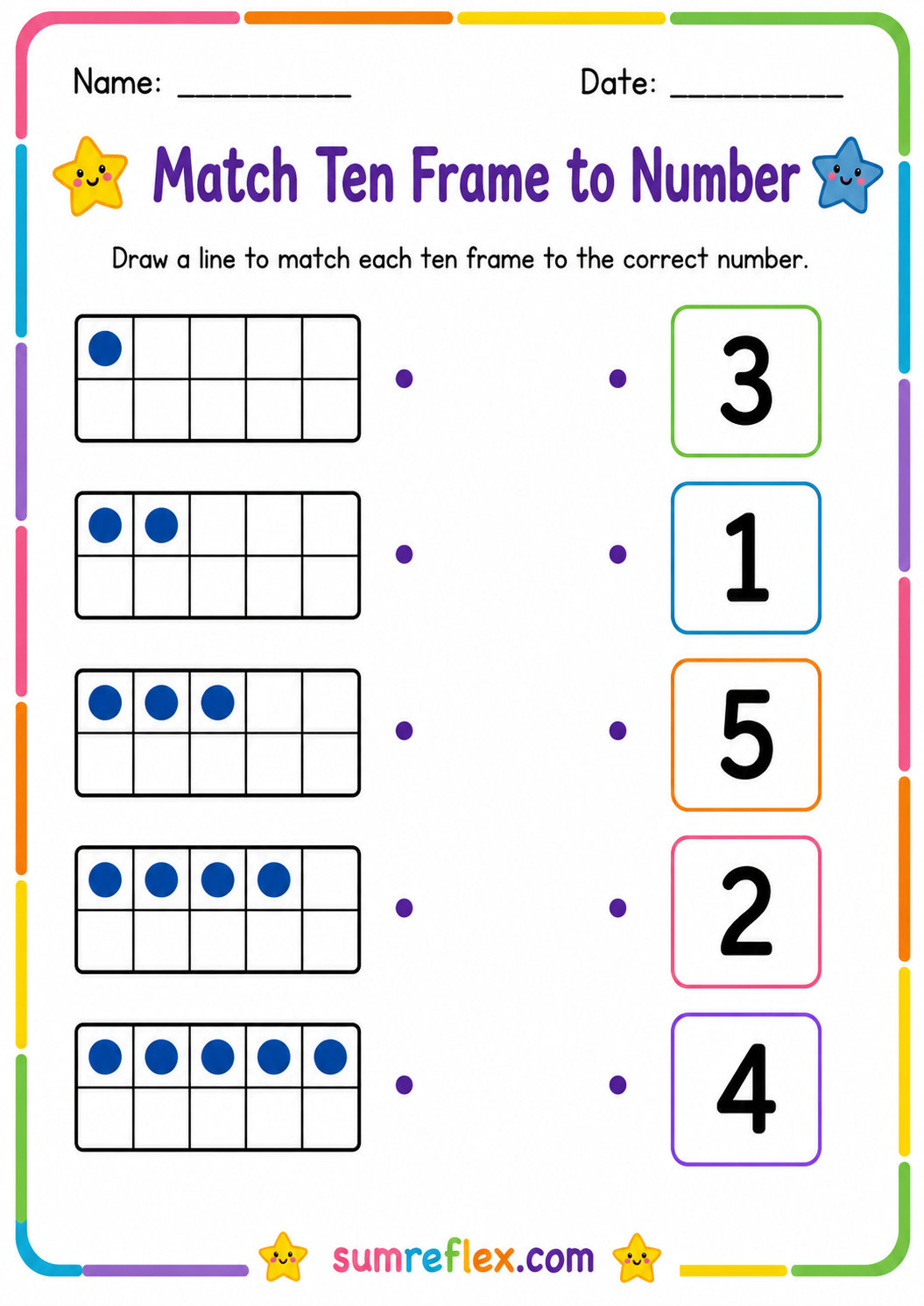 Preschool math matching worksheet with early number pairs