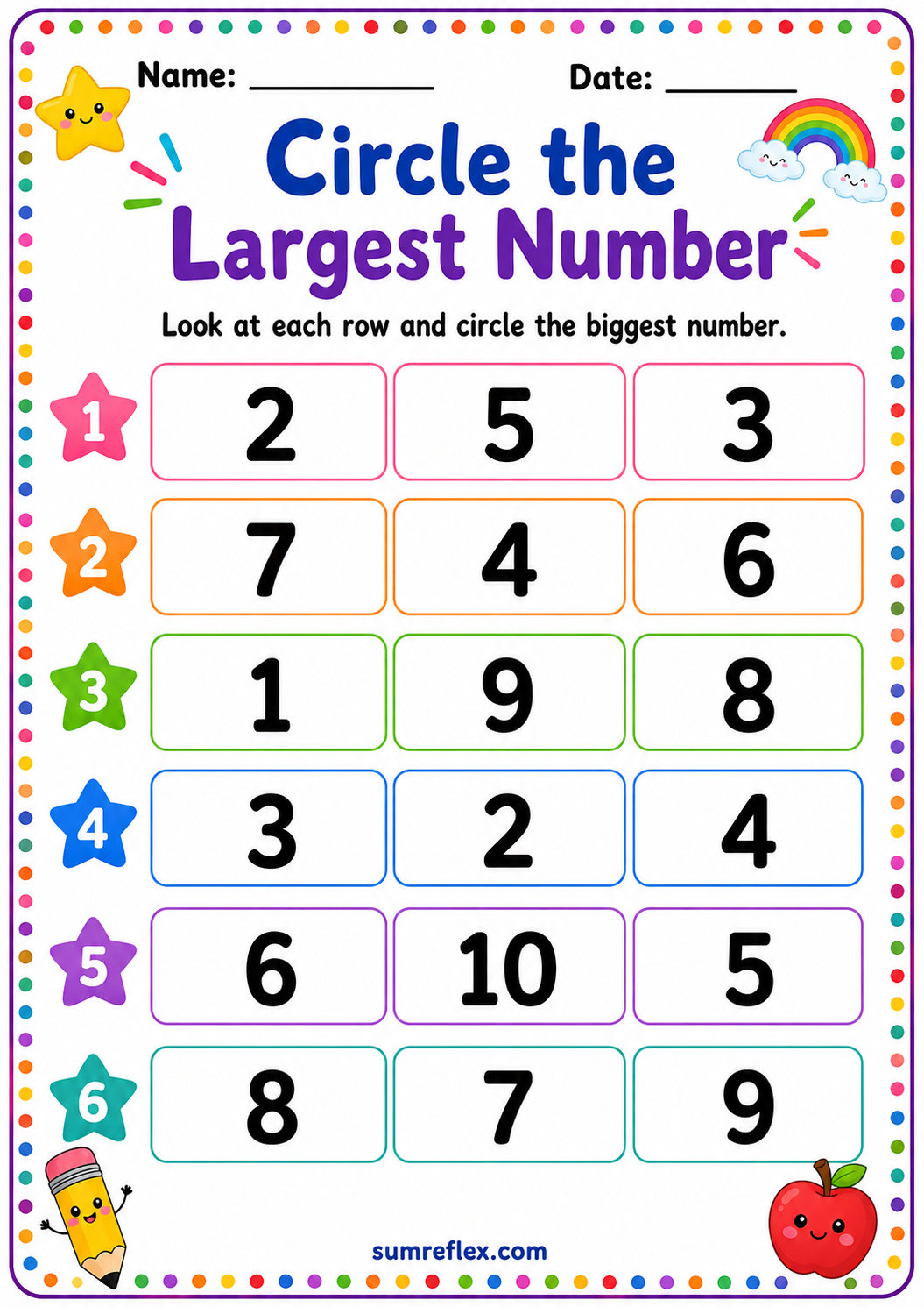 Circle the largest number worksheet for preschool