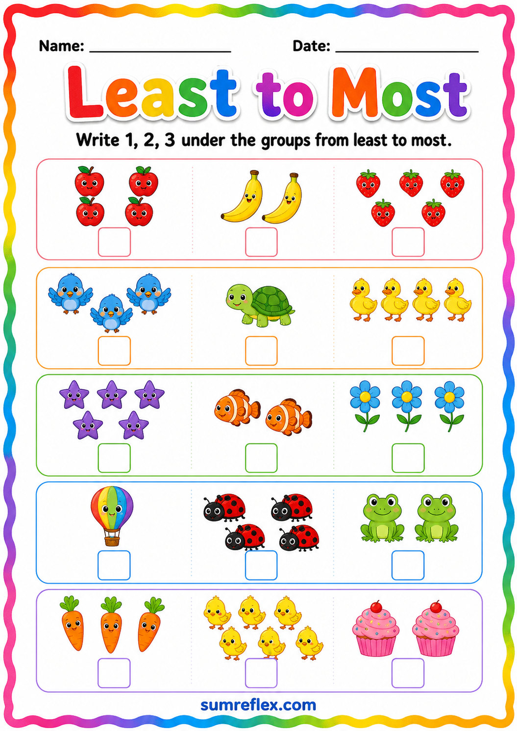 Least to most number ordering worksheet for preschool