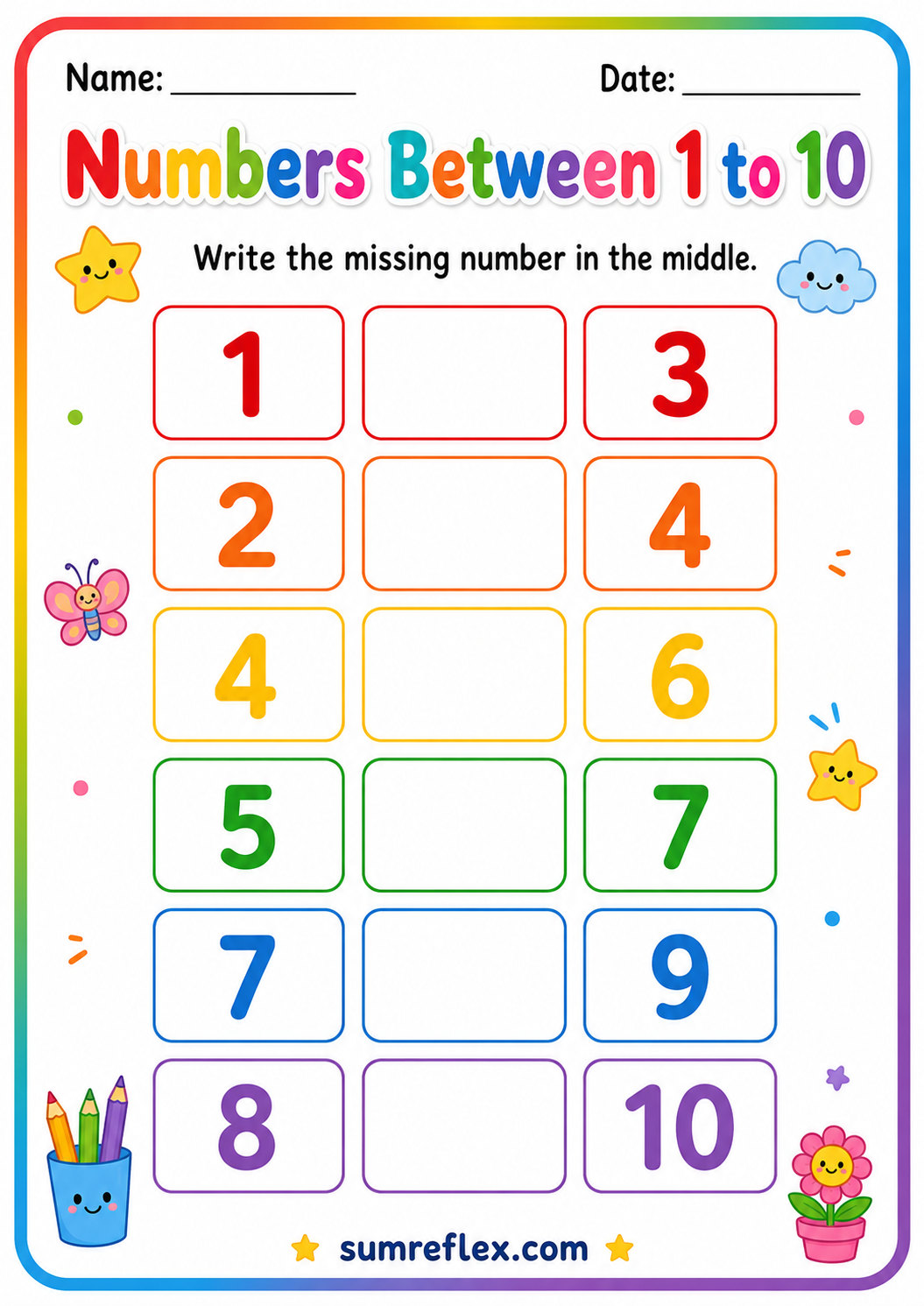 Colorful numbers learning worksheet for preschool number recognition