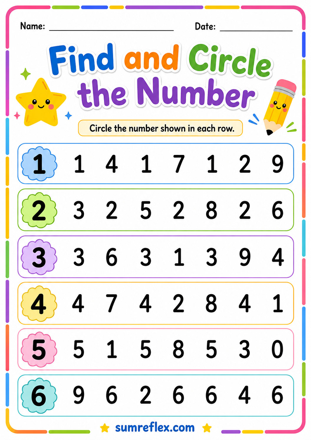 Find and circle the number worksheet for preschool
