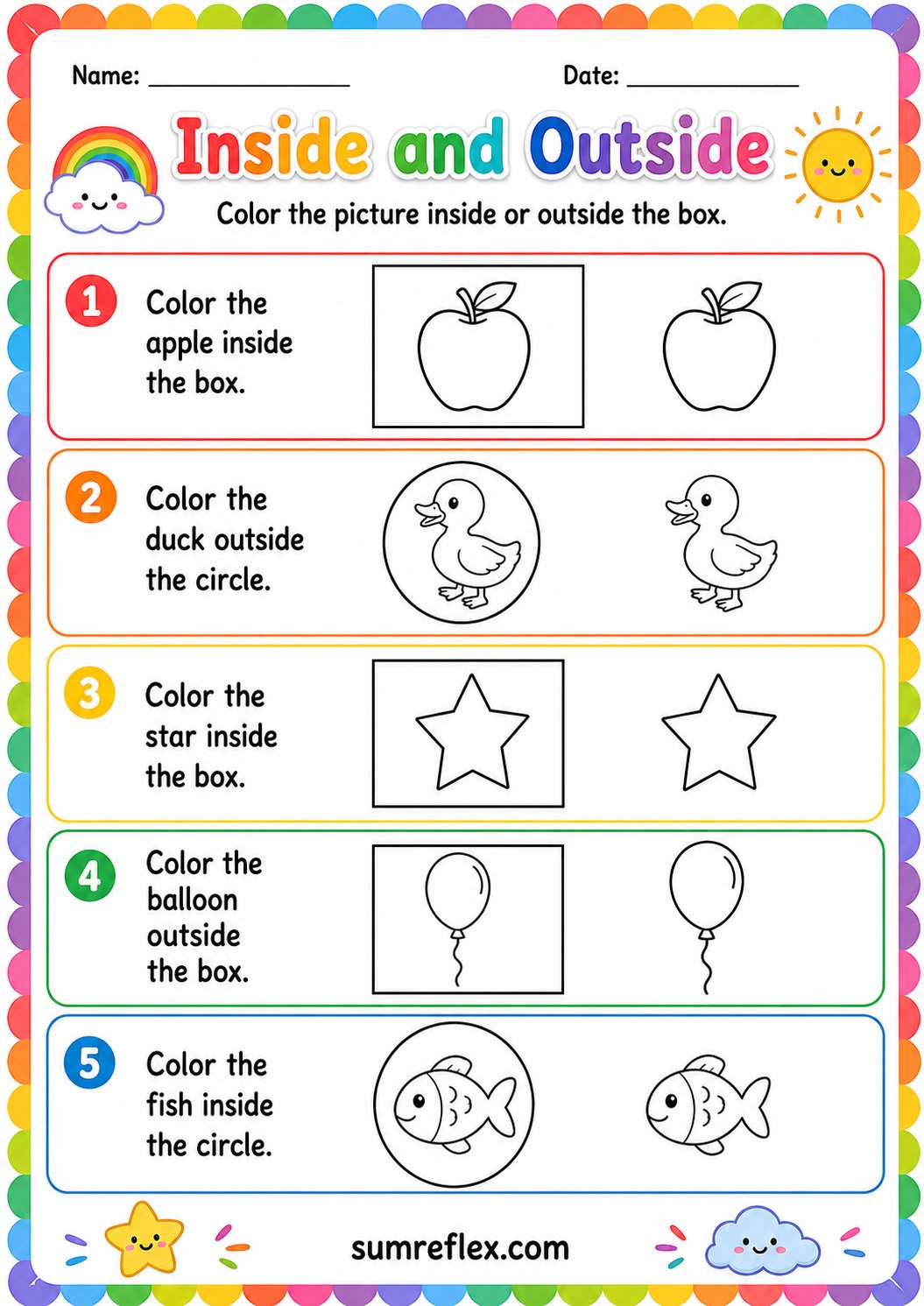 Color the shapes worksheet for preschool geometry practice