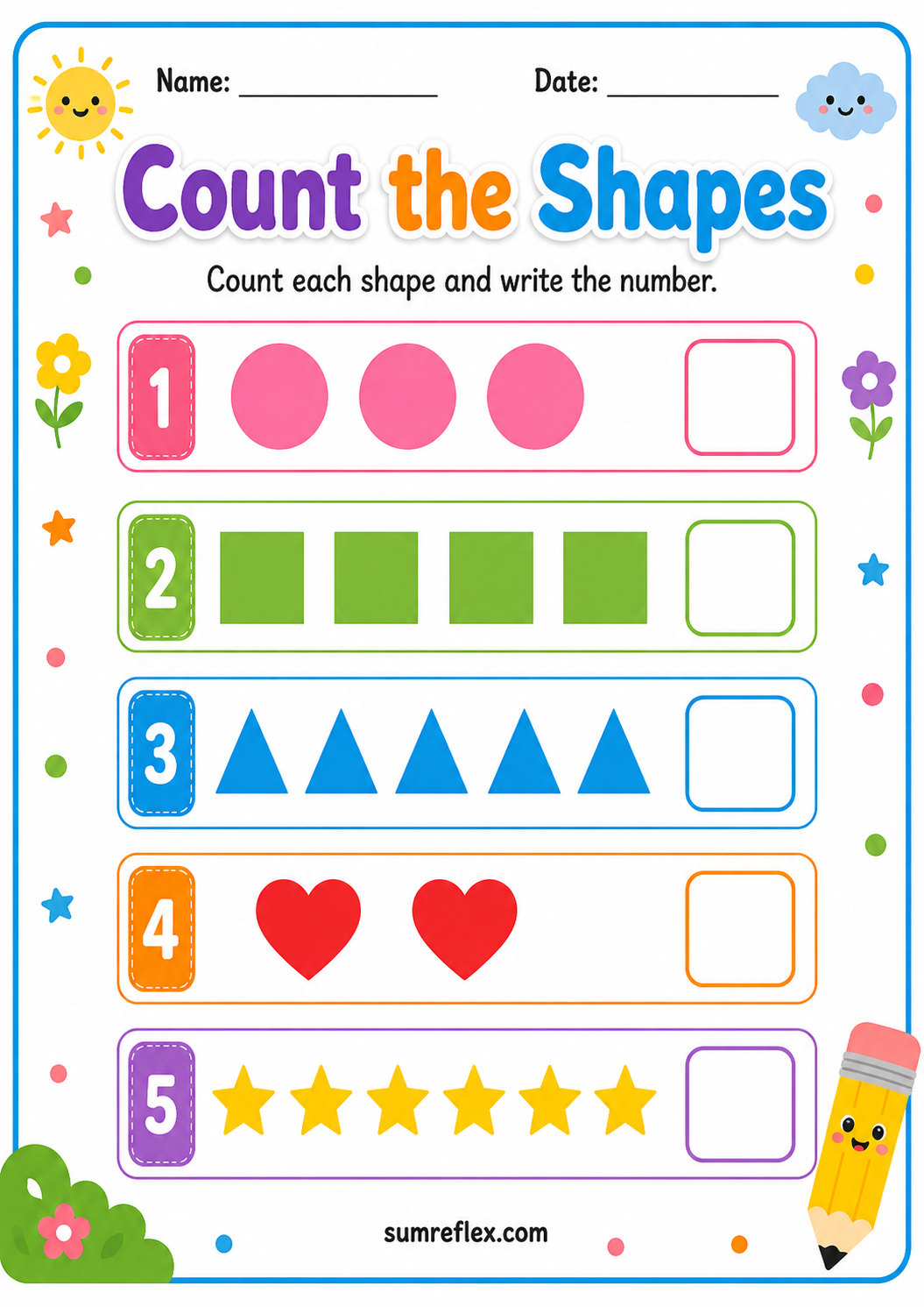 Count the shapes worksheet for preschool
