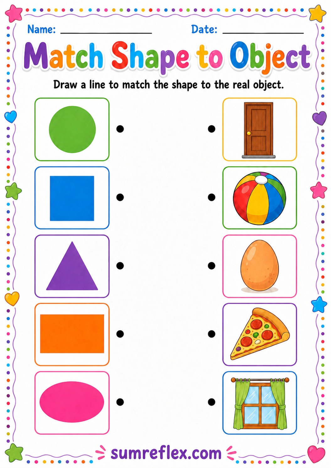 Match shapes with real objects worksheet for preschool
