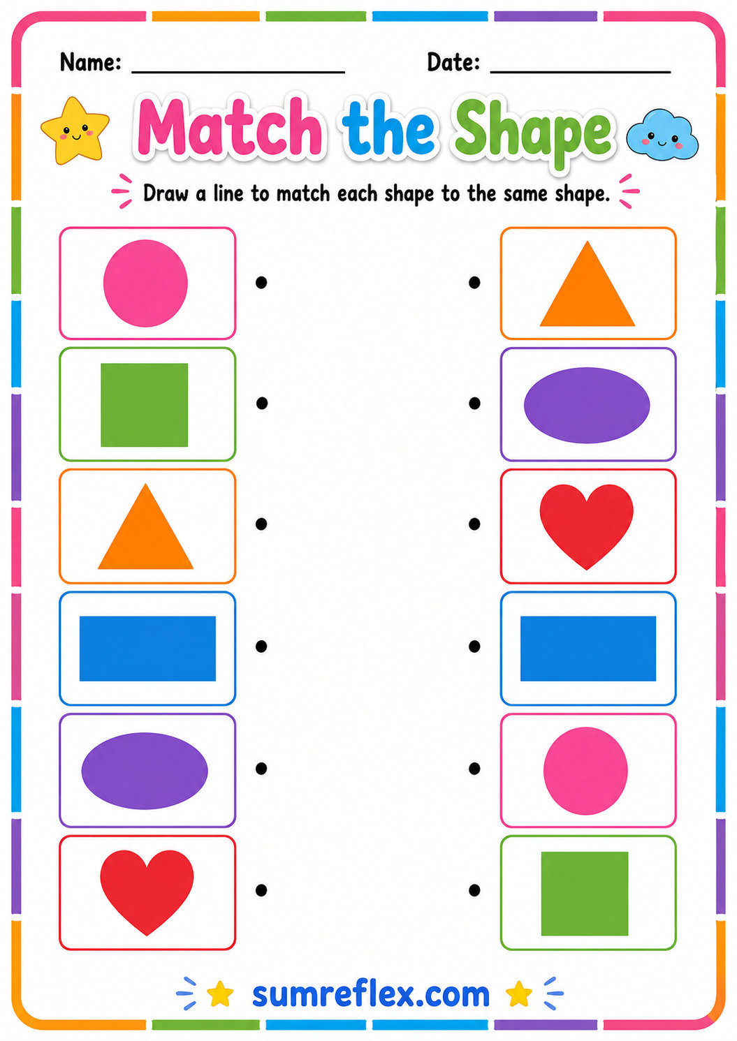 Preschool match the shapes worksheet with shape pairs