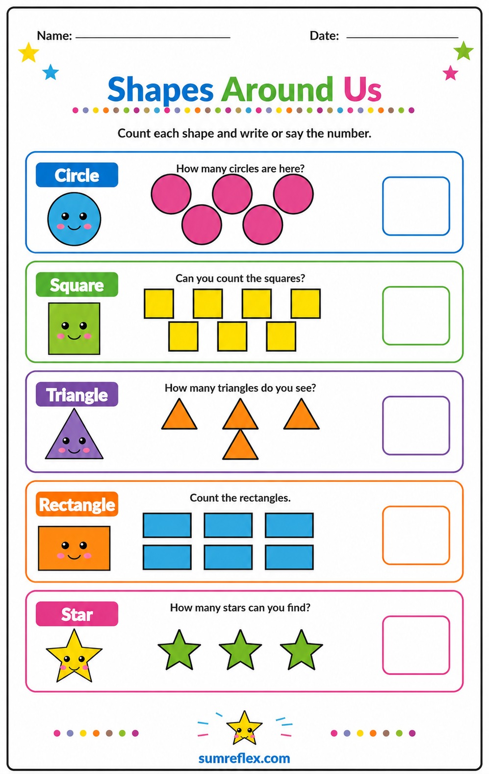 Shapes and counting worksheet for preschool learners