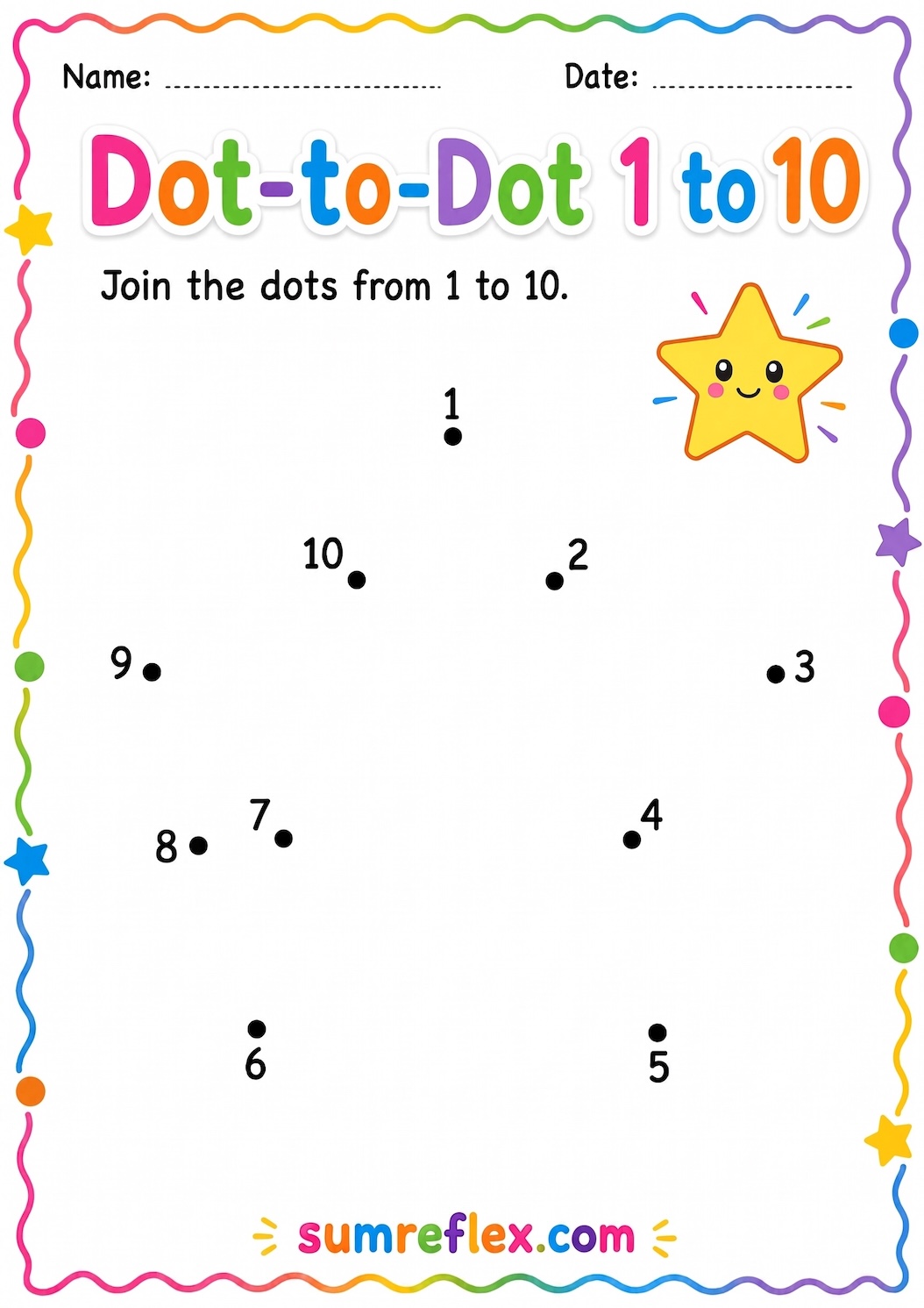 Dot to dot star tracing worksheet for preschool
