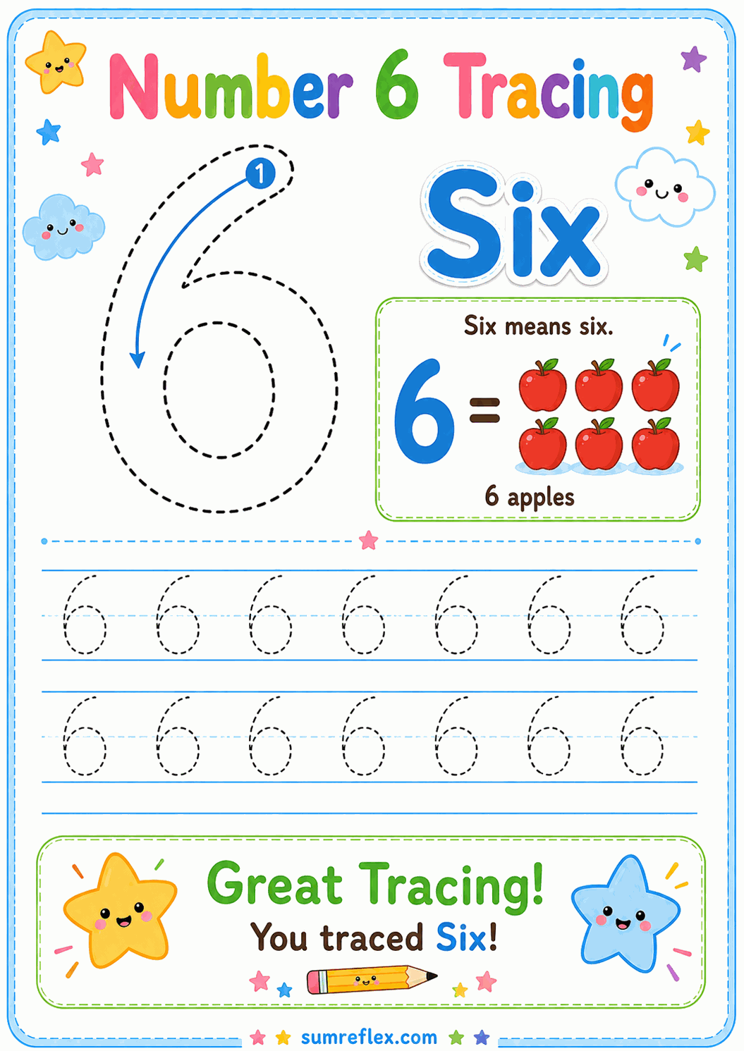 Number 6 tracing worksheet for preschool