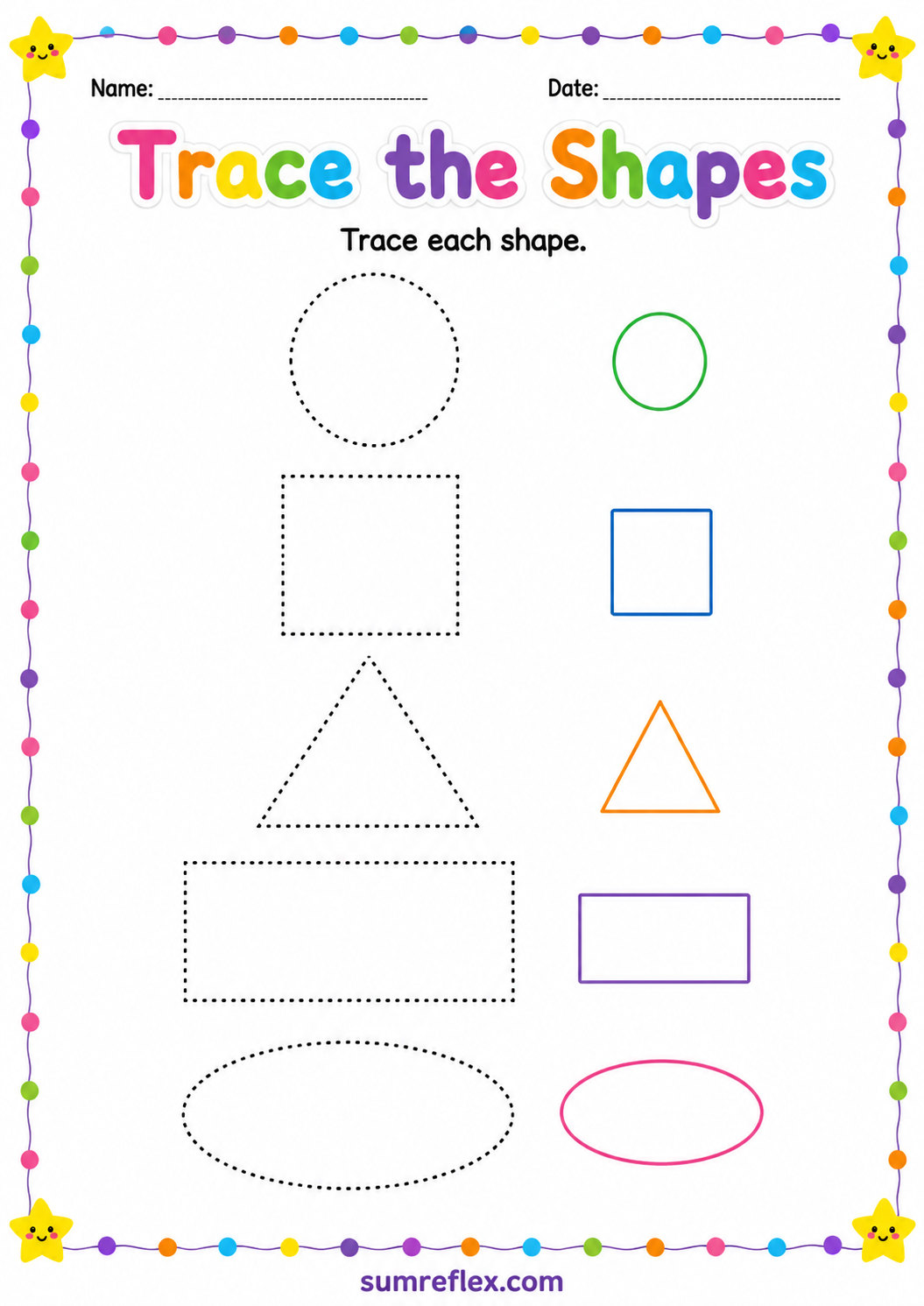 Trace the shapes worksheet for preschool pencil control